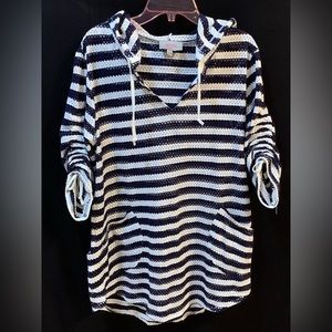 For Cynthia Hoodie / Swim Cover Navy and White Stripe Medium